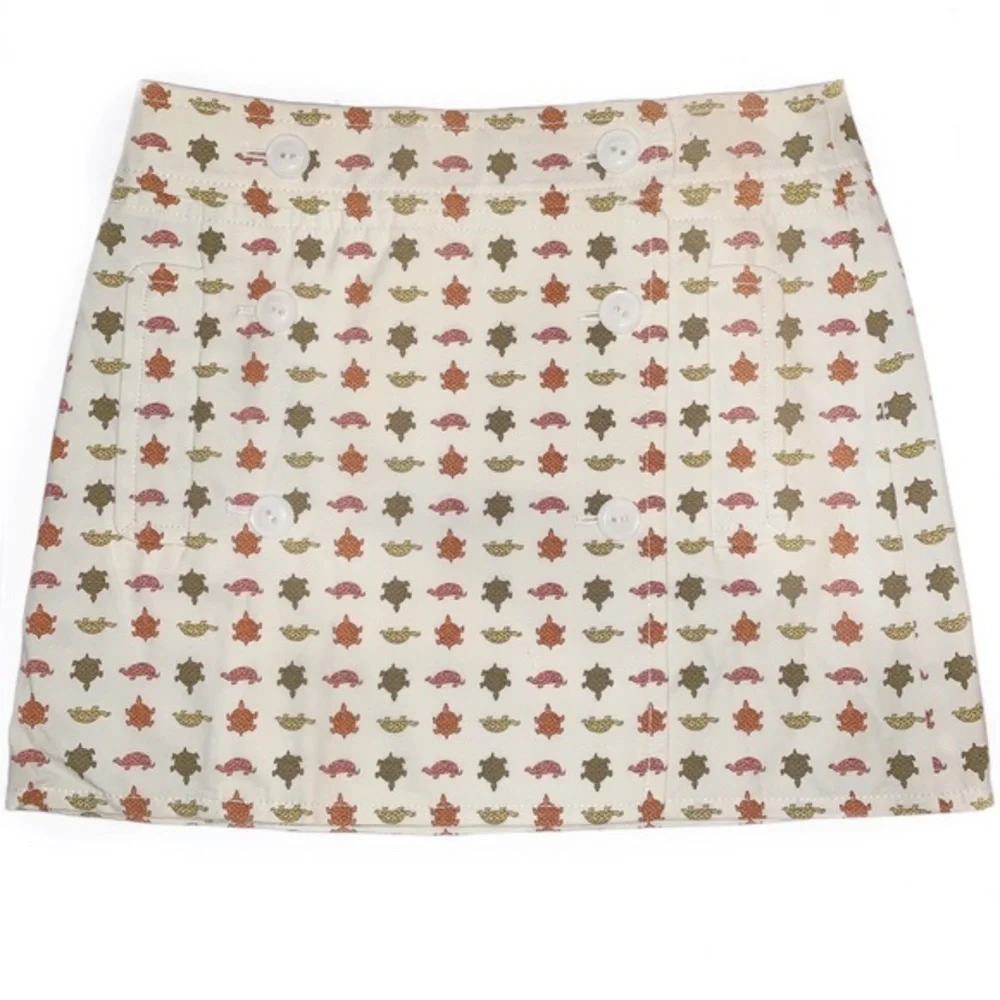 J. Crew sz 2 ivory turtle print button front accents wrap 100% Cotton mini skirt